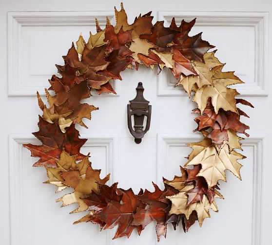 Pottery Barn METAL LEAF WREATH handmade pottery barn fall home decor sale