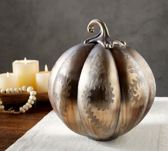 Pottery Barn OXIDIZED SILVER PUMPKIN pottery barn fall home decor sale 20 percent off