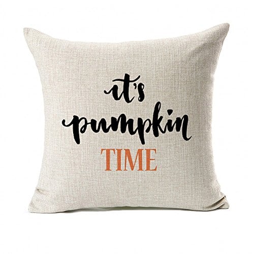 Pumpkin Time Quotes Happy Fall Throw Pillow Case Cushion Cover Decor Cotton Linen 18" x 18" fall throw pillows 