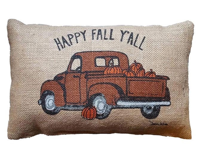 UOOPOO Happy Fall Y'all Truck Cotton Linen Pillow Cover 12 x 18 Inches Print on One Side Cushion Cover fall throw pillows