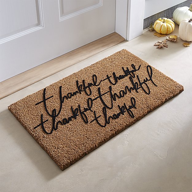 Crate and Barrel Thankful Thanksgiving Doormat 18"x30" fall door mats doormats