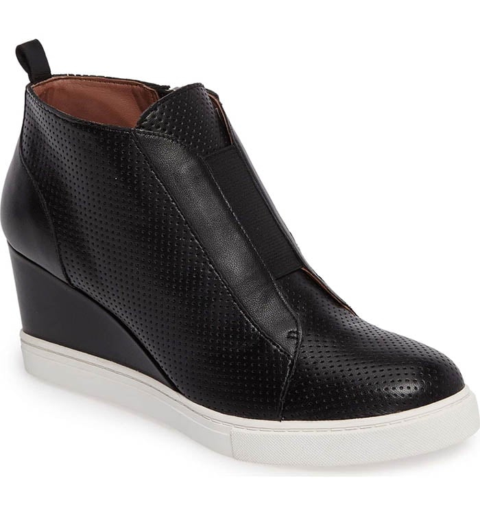 LINEA PAOLO 'Felicia' Wedge Bootie Black Perf Nappa leather ankle boots women fall