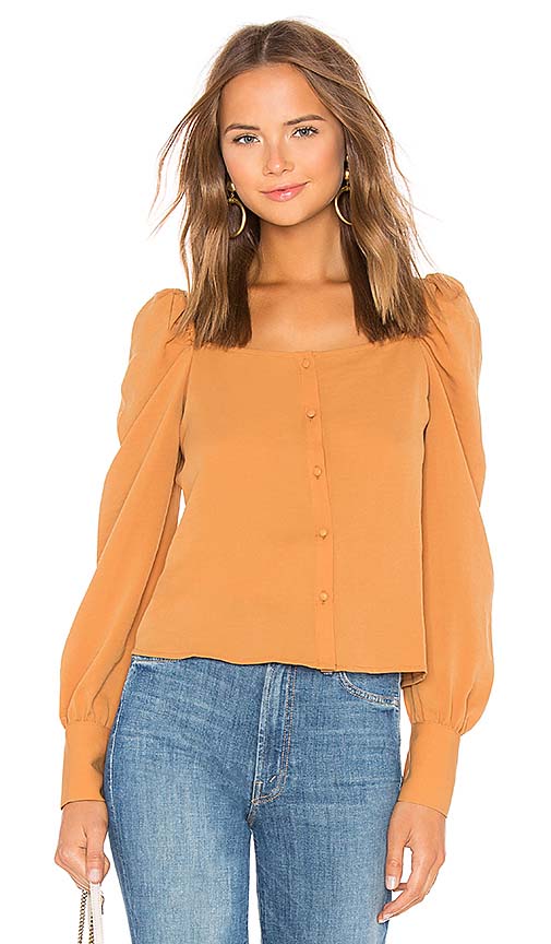 Line & Dot THEA SQUARE NECK BLOUSE Caramel blouses for women office fall 2018