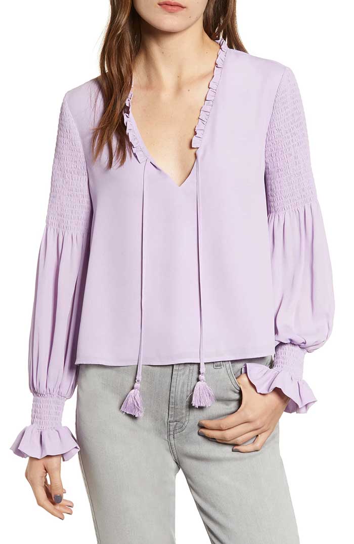 REBECCA MINKOFF Penelope Ruffle Top Lilac trendy tops fall 2018 women