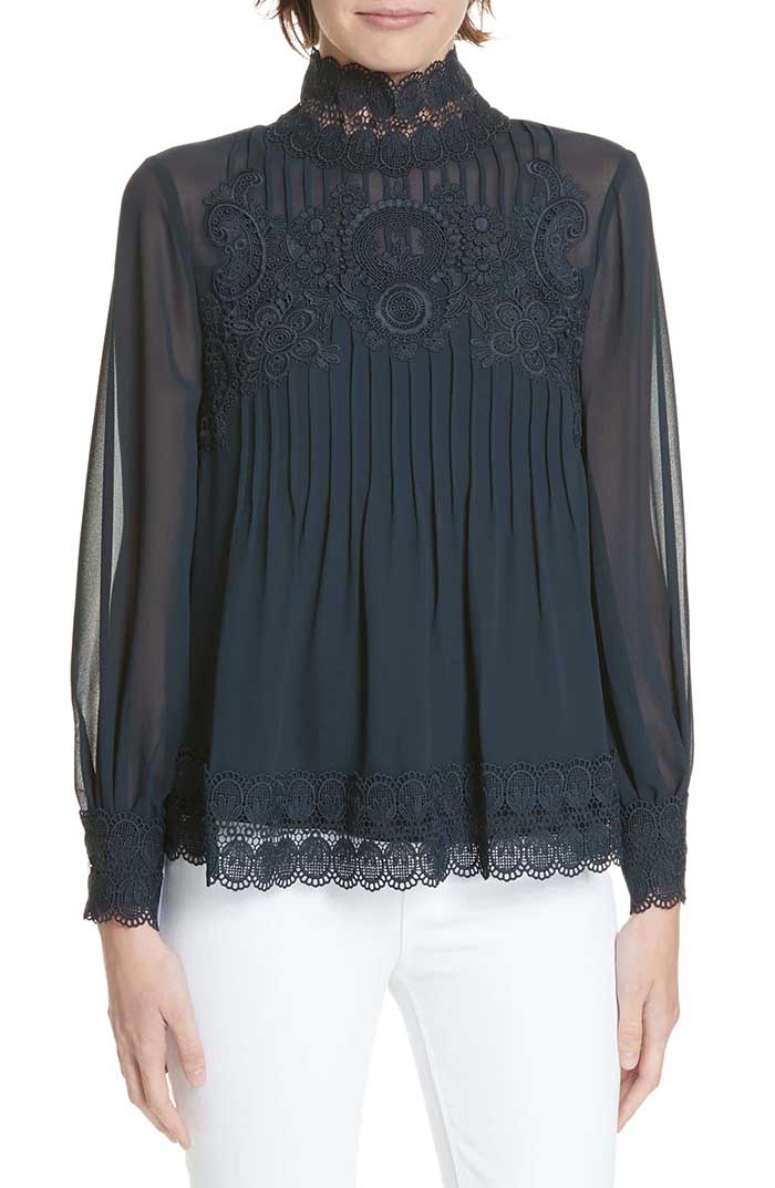 TED BAKER LONDON Cailley Lace Top Navy Blue trendy tops fall women