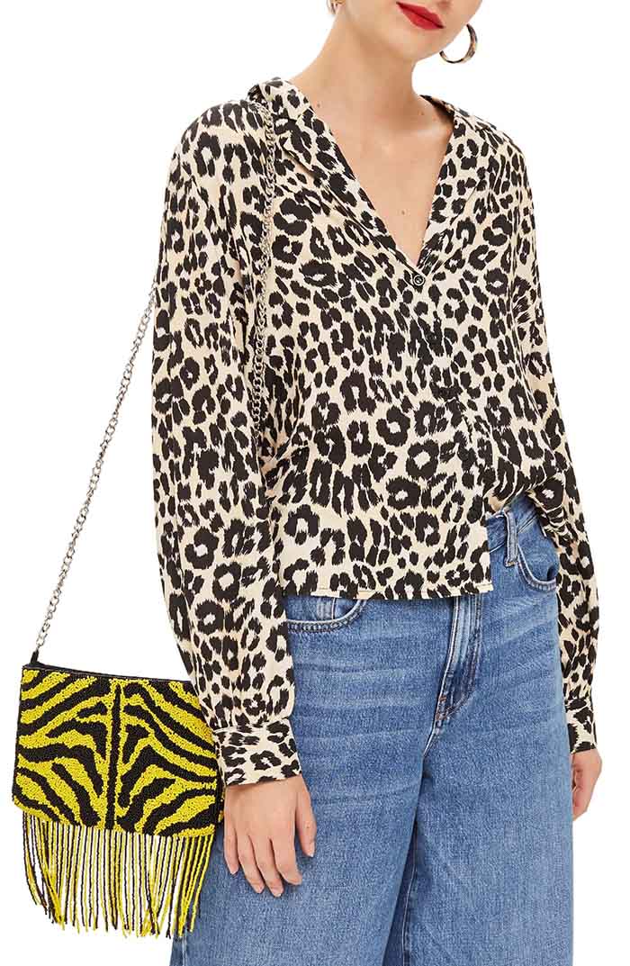 TOPSHOP Jessica Animal Print Blouse Black Multi leopard print trendy tops
