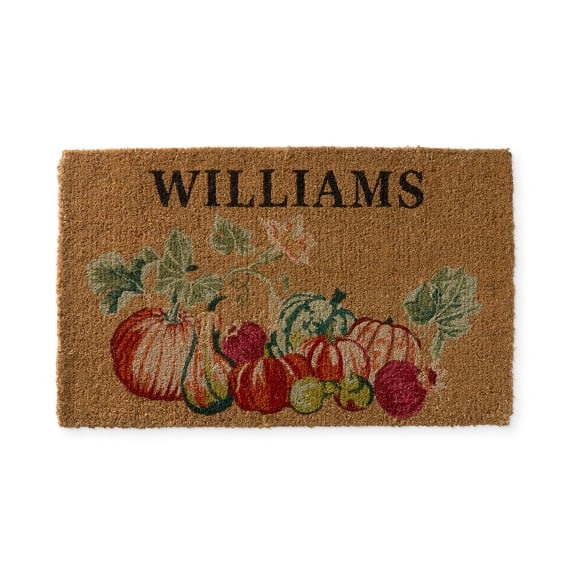 Williams Sonoma Harvest Pumpkin Doormat Personalizable Monogram Name fall door mats doormats