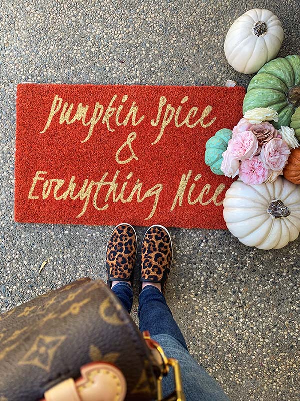 Pumpkin spice and everything nice door mat coir fiber dark orange fall door mats candie anderson candieanderson