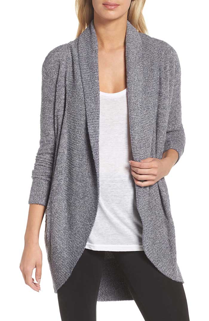 BAREFOOT DREAMS CozyChic Lite Circle Cardigan Pacific Blue Silver Heather cardigans women fall winter trend