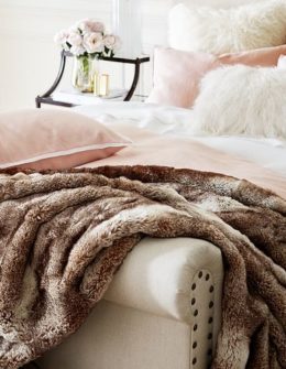Pottery Barn FAUX FUR OMBRE THROWS Caramel Brown Blush Pink Bedding faux fur throw blankets