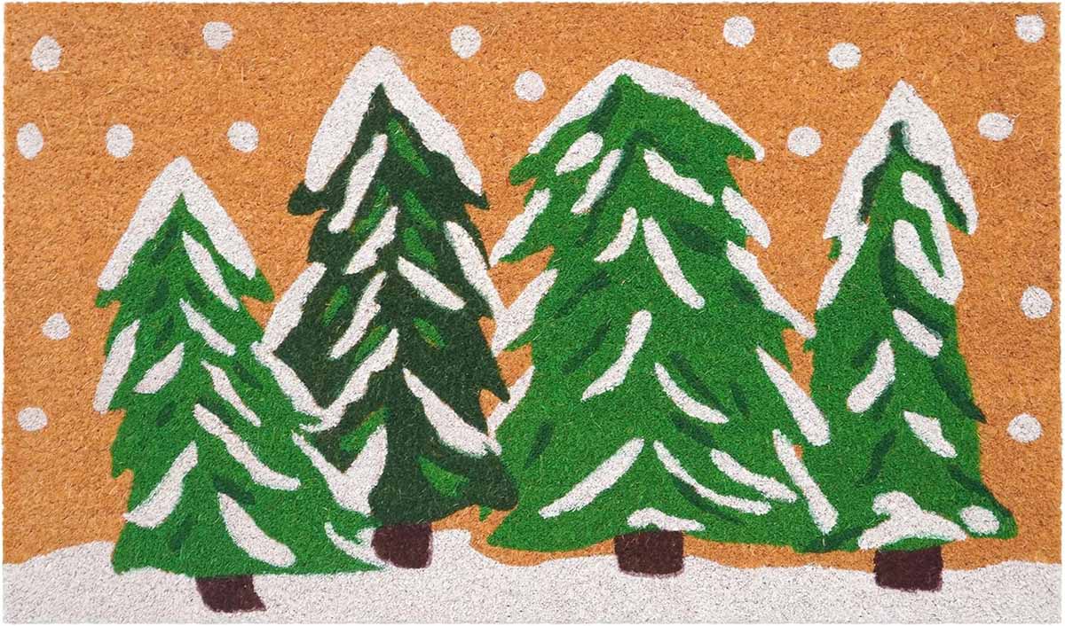 winter forest holiday doormat with snowy evergreen trees
best holiday doormats