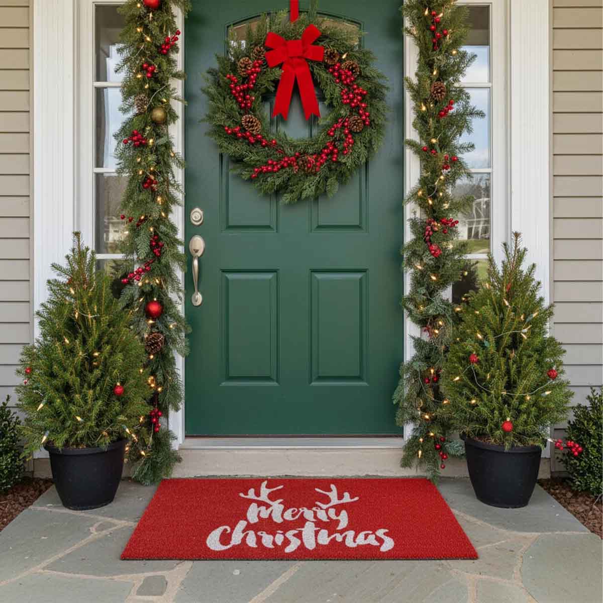 The Holiday Aisle Ayvianna Christmas Antlers Non-Slip Outdoor Door Mat holiday doormats best 