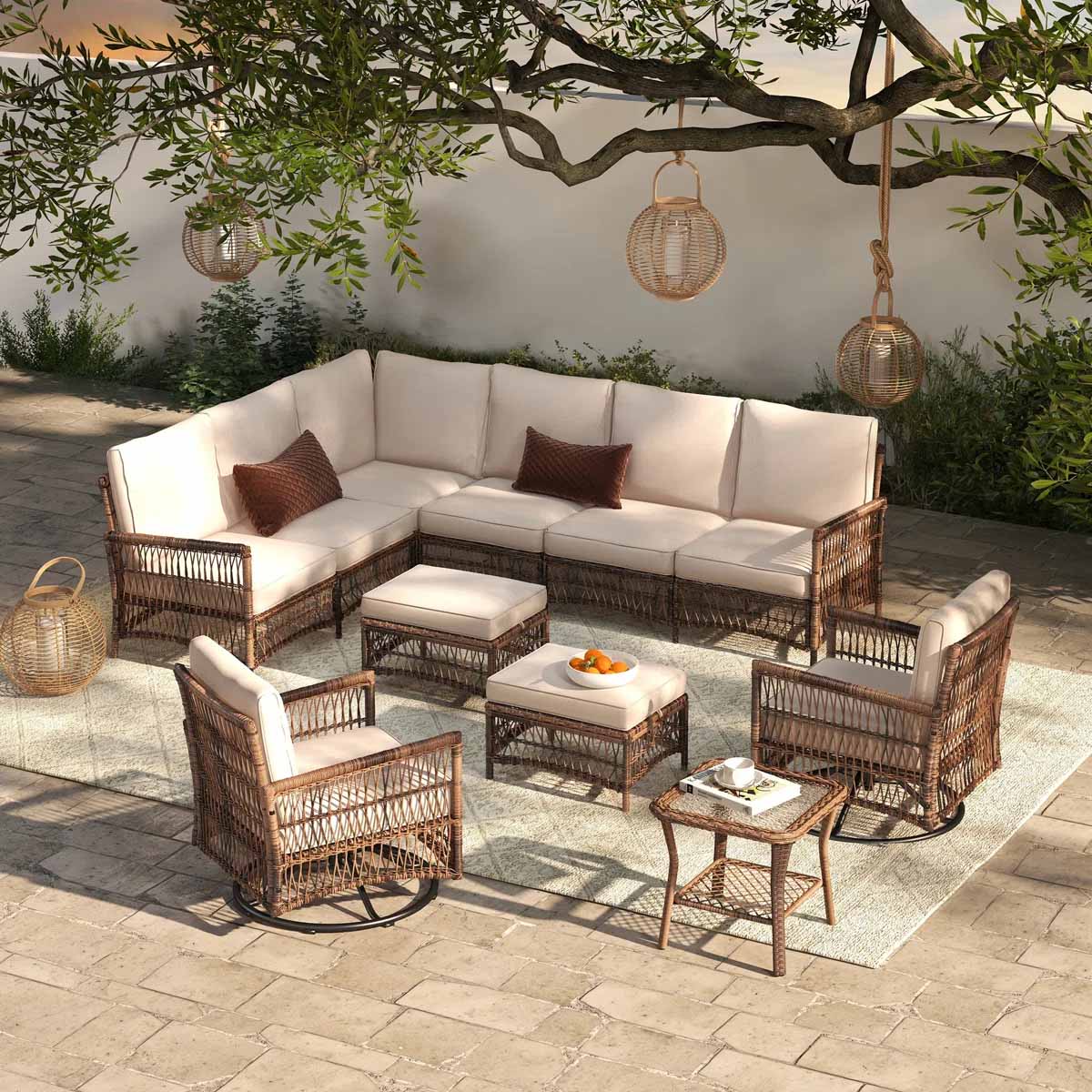 Beachcrest Home Corringham Premium All-Weather Wicker 8 - Person Modular Patio Conversation Set with Cushions best wicker sectionals outdoor patio