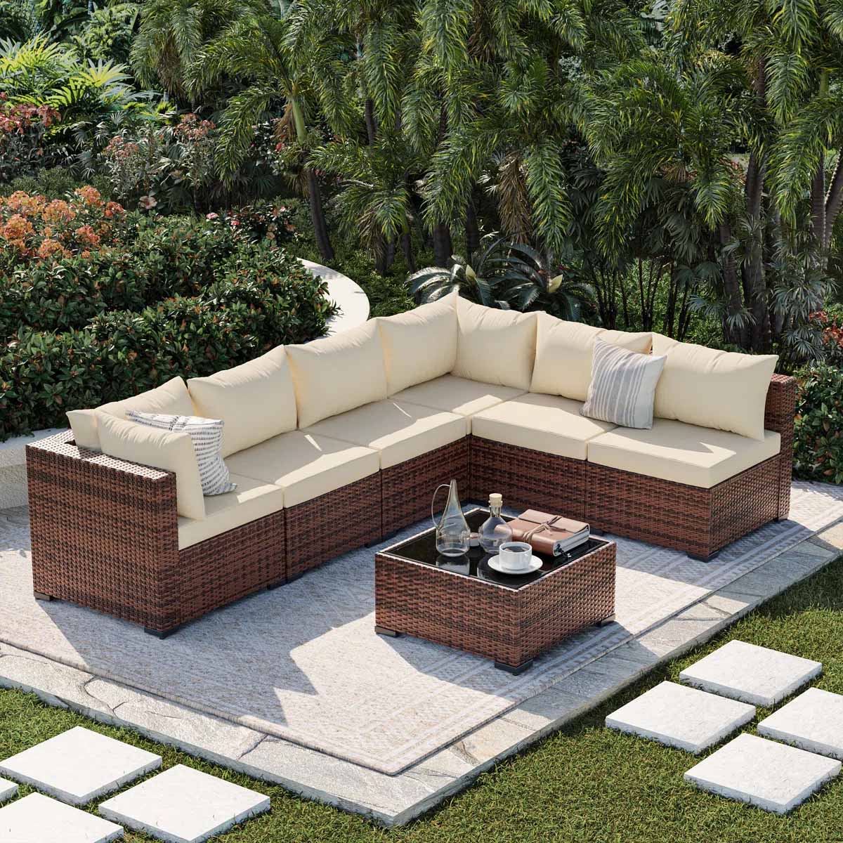 Latitude Run 6 - Person Outdoor Wicker Patio Conversation Furniture Set wicker sectionals best
