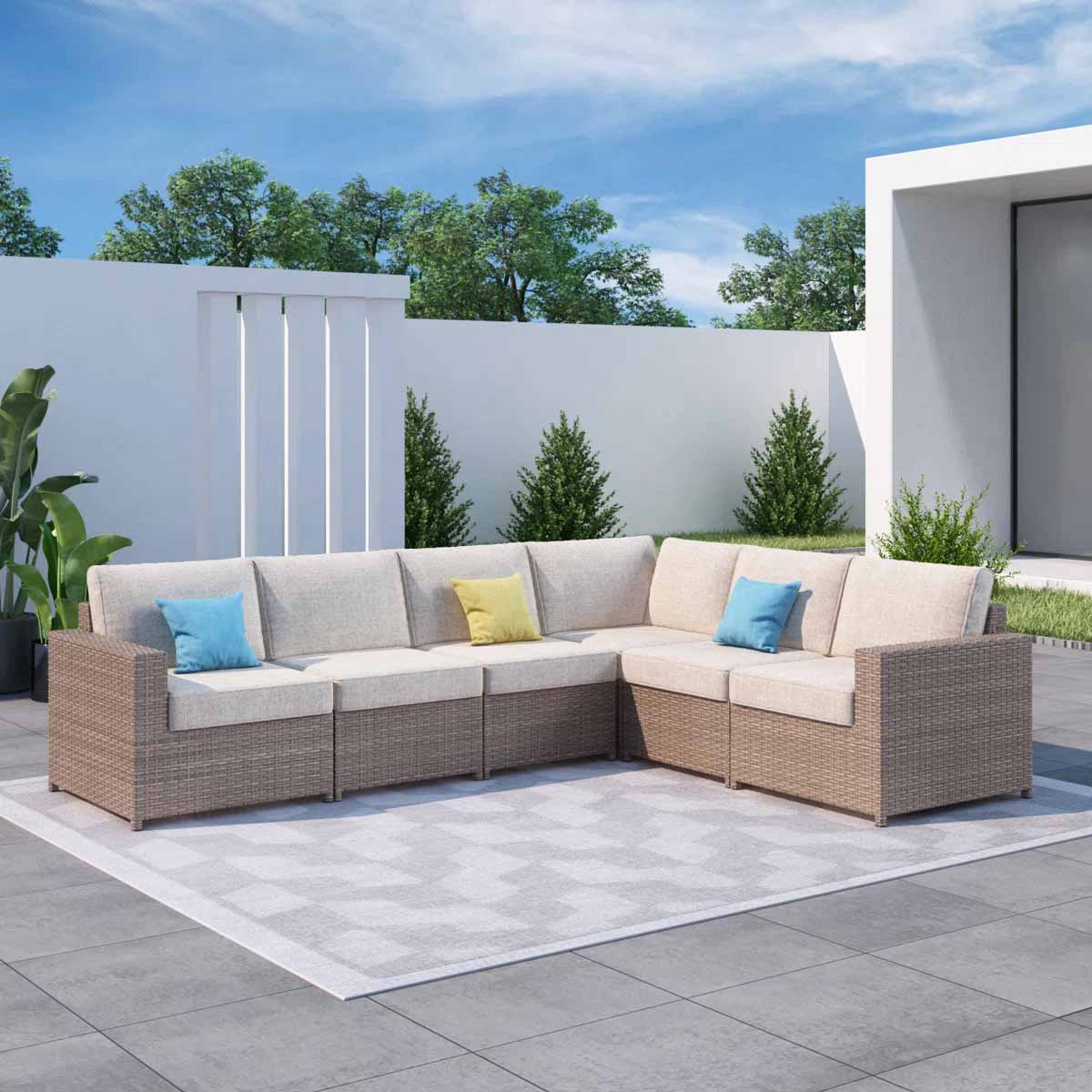 Latitude Run Amberson Fully Assembled 6-Person Outdoor Sectional with Cushions best wicker sectionals patio