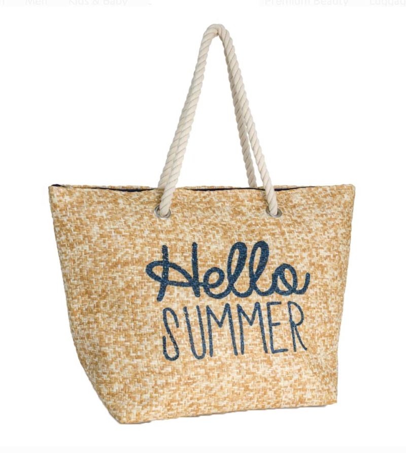 Magid Hello Summer Straw Beach Bag Packable Large Tote, Natural / Navy Rope Handles statement worthy straw bags 