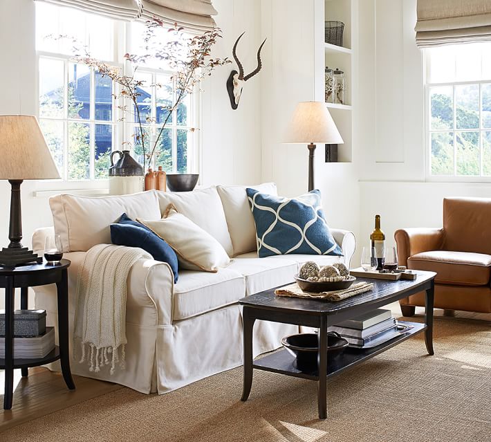PB BASIC SLIPCOVERED SOFA Pottery Barn white slipcovered sofas 