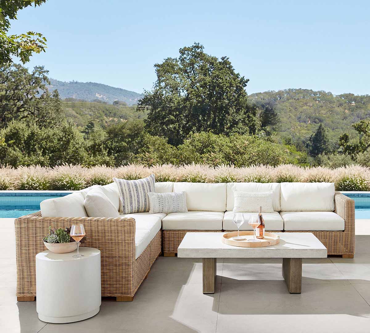 Pottery Barn Huntington Wicker 6-Piece Square Arm Outdoor Sectional (120) wicker sectionals best patio