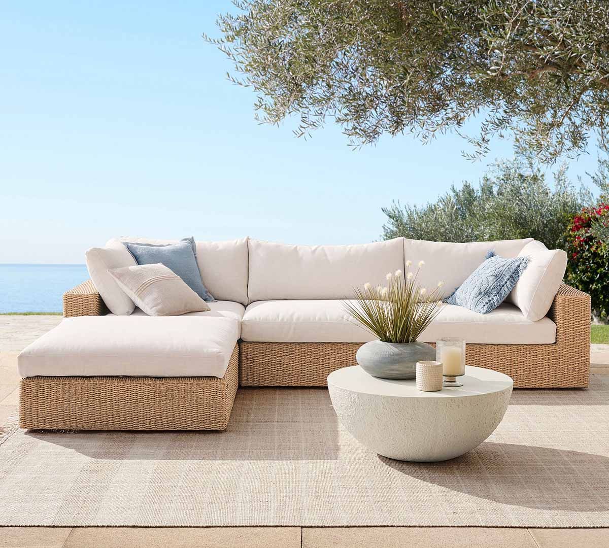 Pottery Barn Kostas Wicker 4-Piece Outdoor Sectional (129) Sand Finish best wicker sectionals outdoor patio
