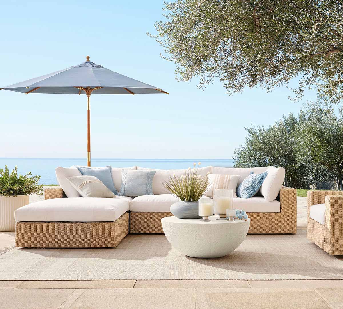 Pottery Barn Kostas Wicker 4-Piece Outdoor Sectional (129) Sand Finish best wicker sectionals outdoor