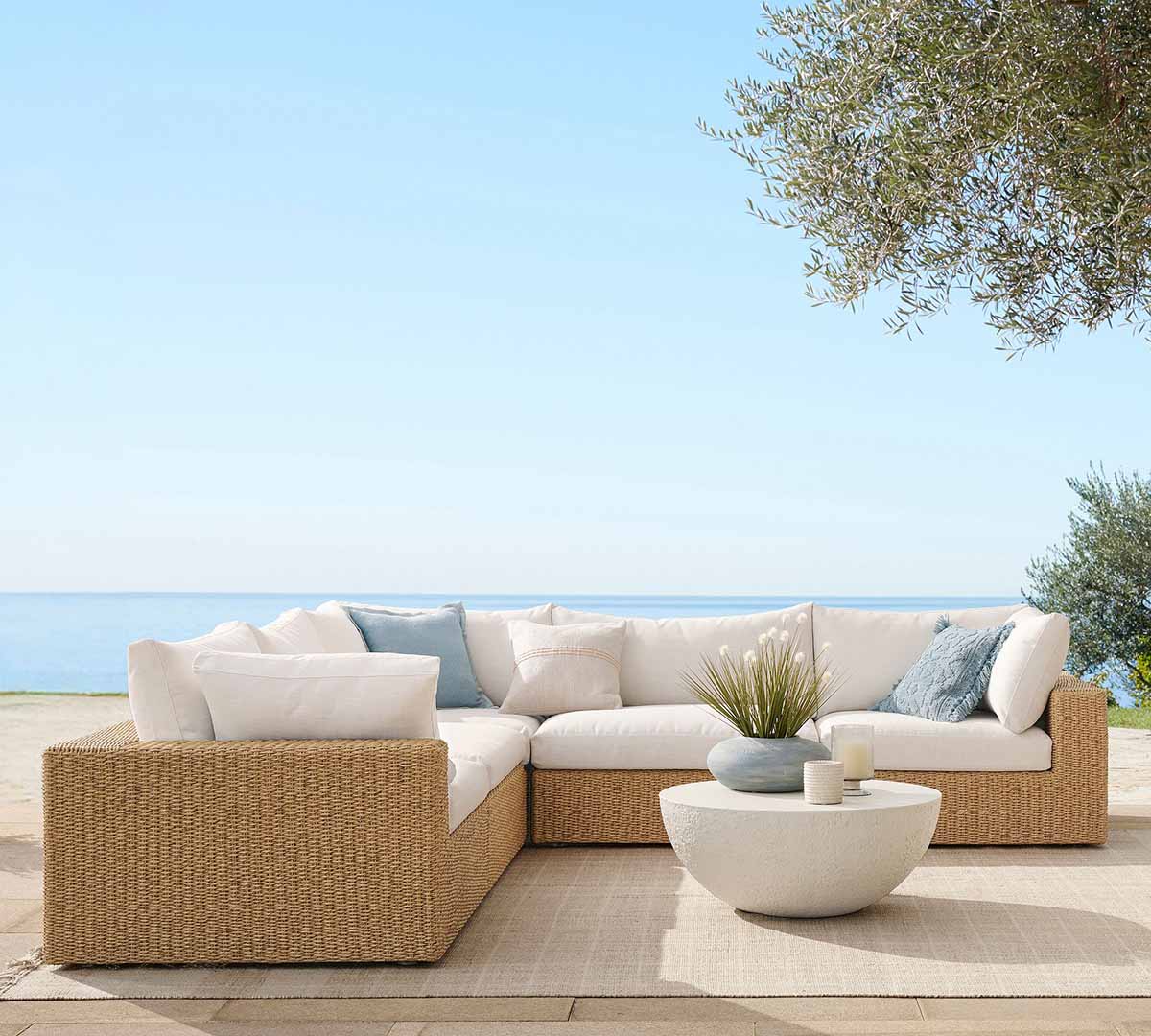 Pottery Barn Kostas Wicker 5-Piece Outdoor Sectional (129) Sand Finish best wicker sectionals