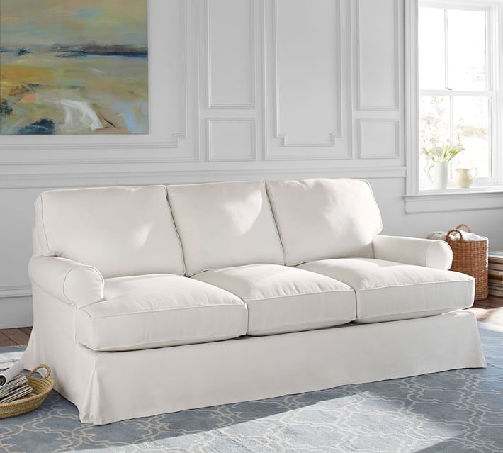Pottery Barn TOWNSEND ROLL ARM SLIPCOVERED SOFA white slipcovered sofas
