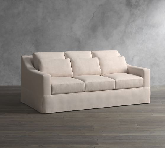 Pottery Barn YORK SLOPE ARM DEEP SEAT SLIPCOVERED SOFA white slipcovered sofas