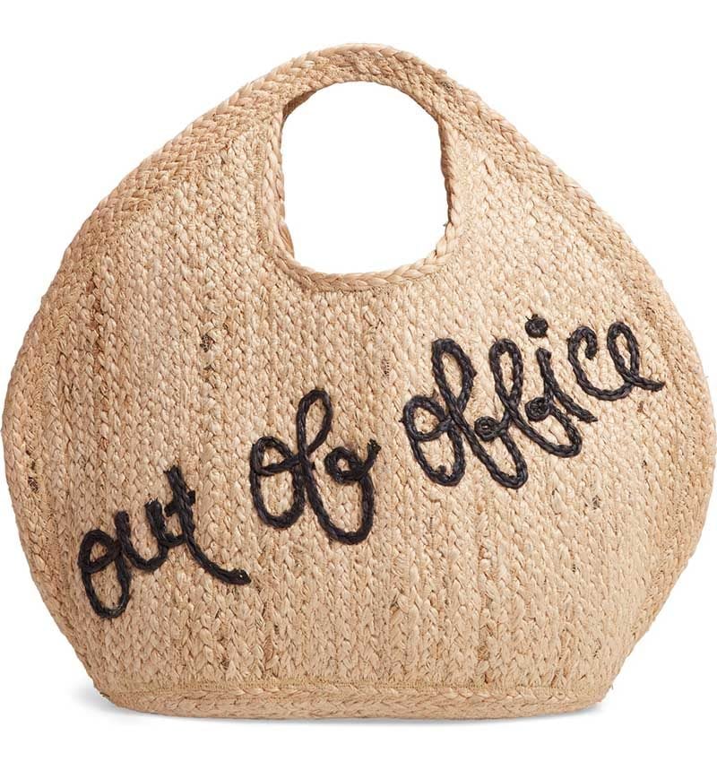 SHIRALEAH Out of Office Embroidered Jute Tote statement worthy straw bags 