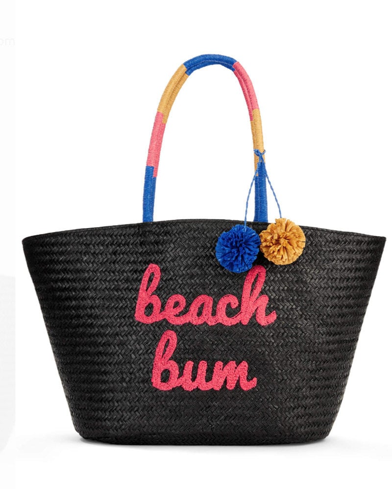 Time & Tru Black "Beach Bum" Large Straw Tote Black Pink statement worthy straw bags summer vacation