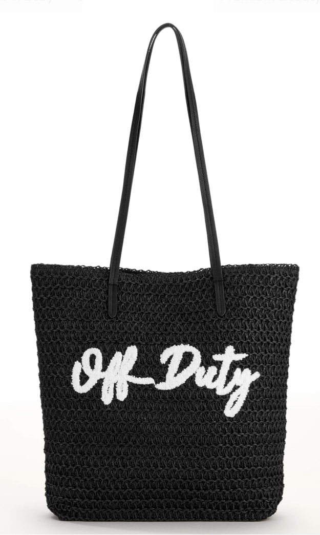 Time and Tru Packable Straw Tote Off Duty Black White statement worthy straw bags 