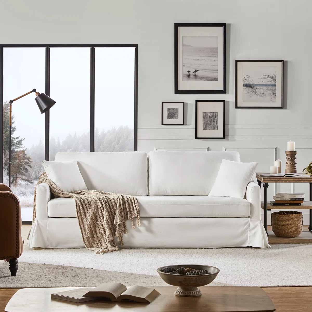 Wade Logan Wimberly 80.5 Farmhouse Upholstered Slipcovered Sofa White slipcovered sofas