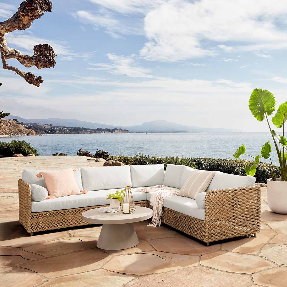 West Elm Coastal Wicker Outdoor 3-Piece L-Shaped Sectional (99) best wicker sectionals outdoor