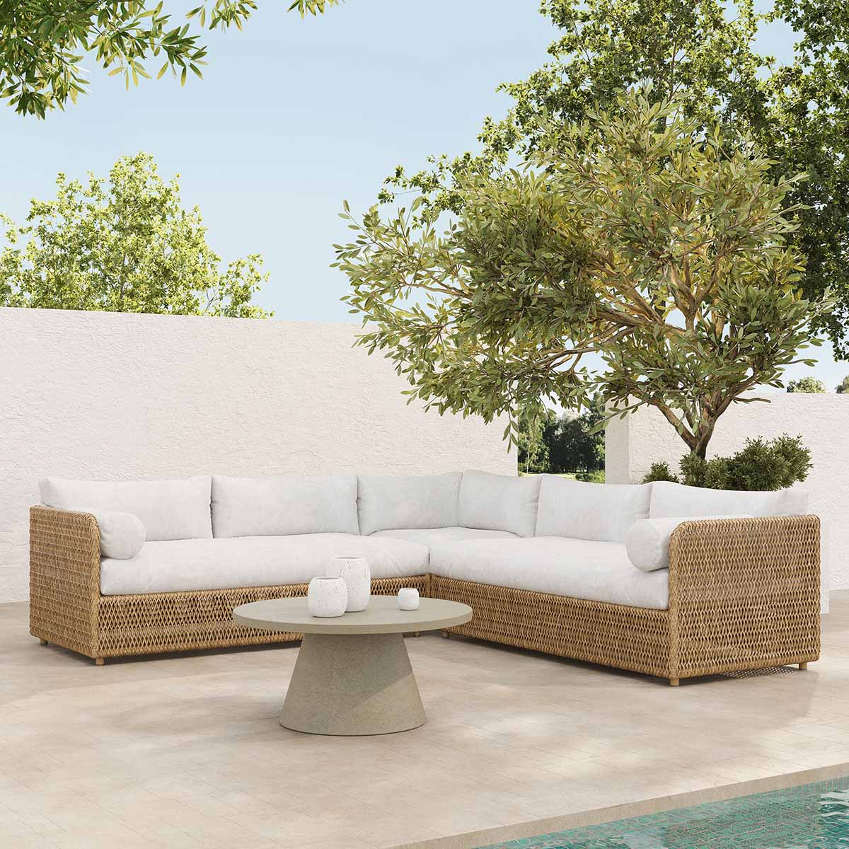 West Elm Coastal Wicker Outdoor 3-Piece L-Shaped Sectional (99) best wicker sectionals outdoor patio