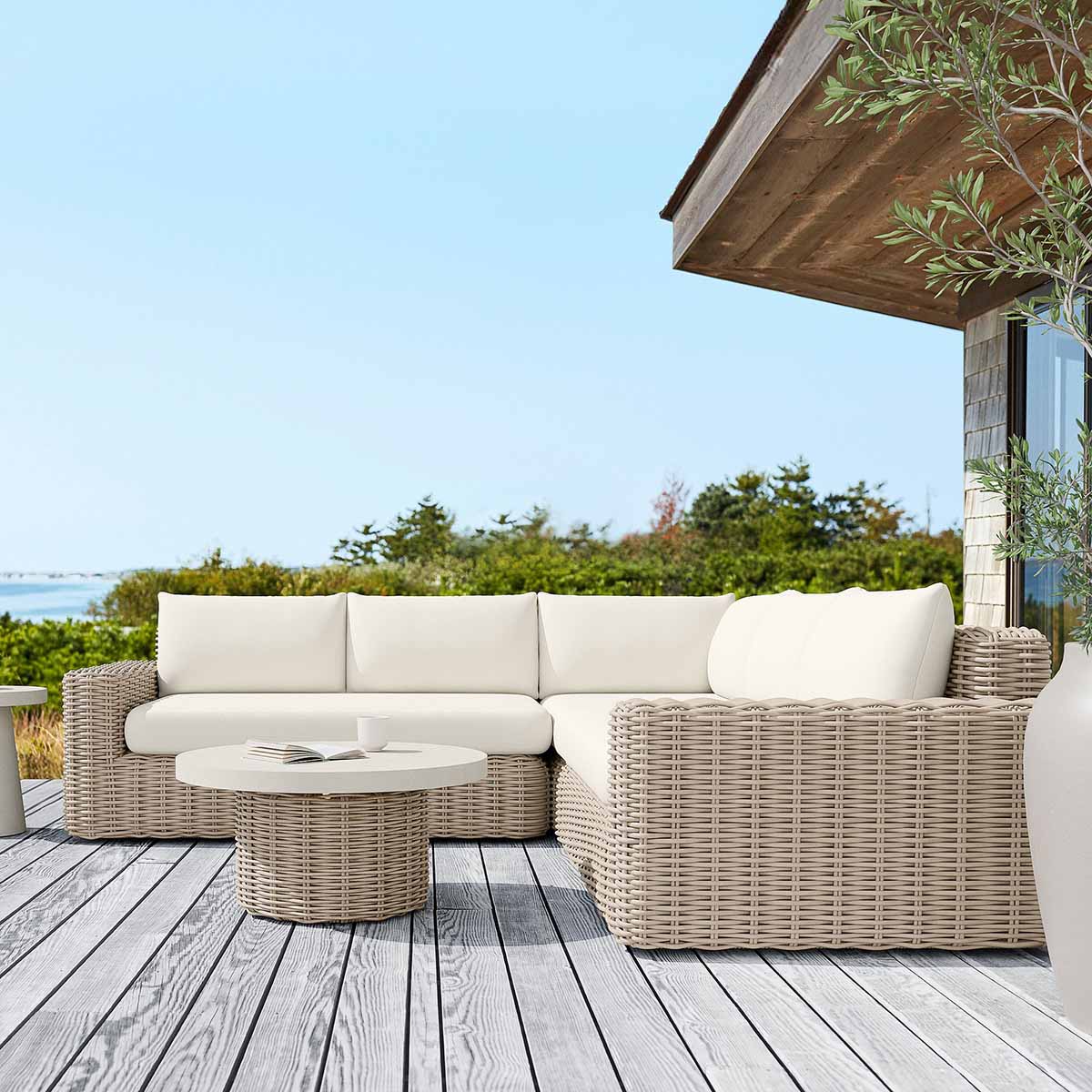 West Elm Westport Westport Wicker Outdoor 3-Piece L-Shaped Sectional (108) Seashore best wicker sectionals
