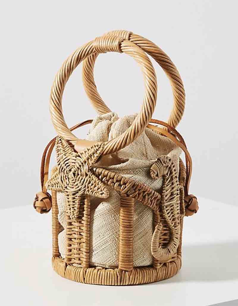 Aranaz Marina Mini Bucket Bag Wicker Raffia Starfish Sea Horses wicker handbags summer 2019