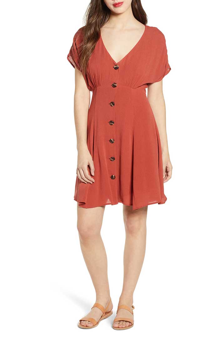 BP. Button Front Prairie Minidress Rust Cinnabar casual dresses summer