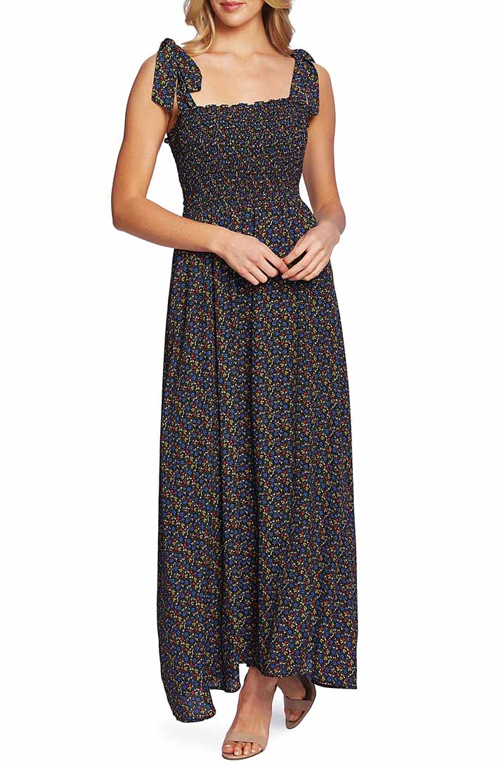CECE Ditsy Print Maxi Dress Rich Black Floral Print casual dresses summer 2019