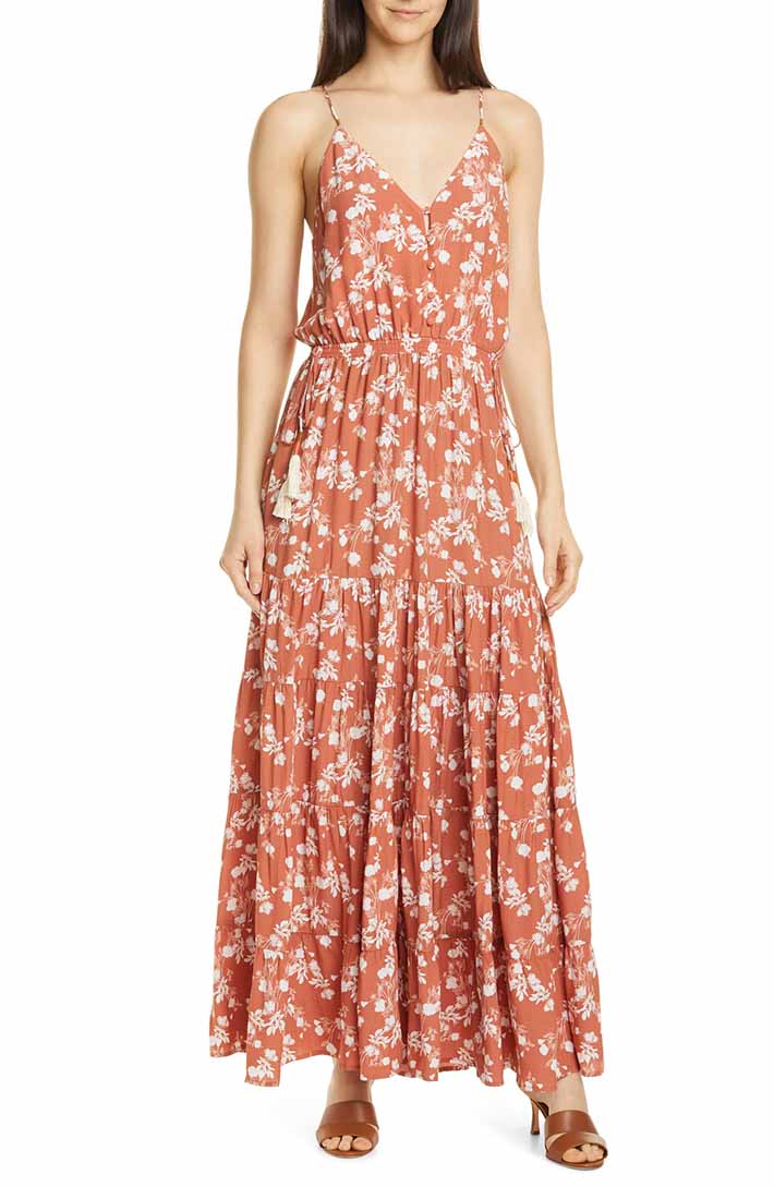 DOLAN Anna Floral Tiered Maxi Sundress Clay Blossom Floral casual dresses summer 2019