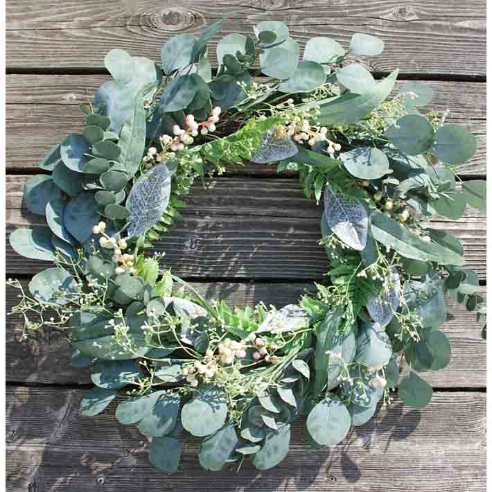 Eucalyptus Mixed Fern and Berry Greenery 26" Polyester Wreath summer wreaths