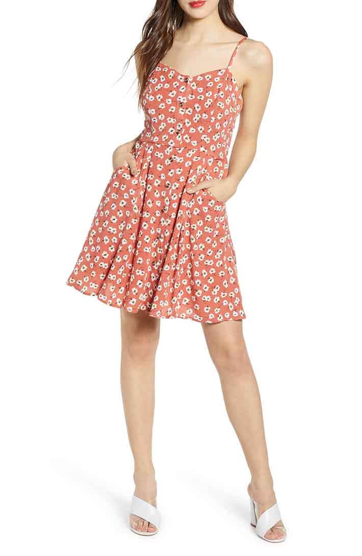 LOVE, NICKIE LEW Floral Print Skater Dress Coral Ivory casual dresses summer 2019