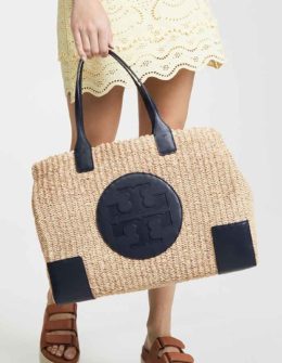 Tory Burch Ella Straw Tote Bag Natural Blue 2019 shopbop memorial day sale