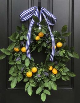 TwoInspireYou Taste of Summer Boxwood and Lemons Wreath summer wreaths
