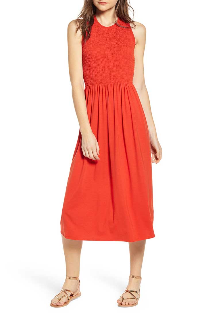 bp. Smocked Midi Dress Orange Clay casual dresses summer 2019