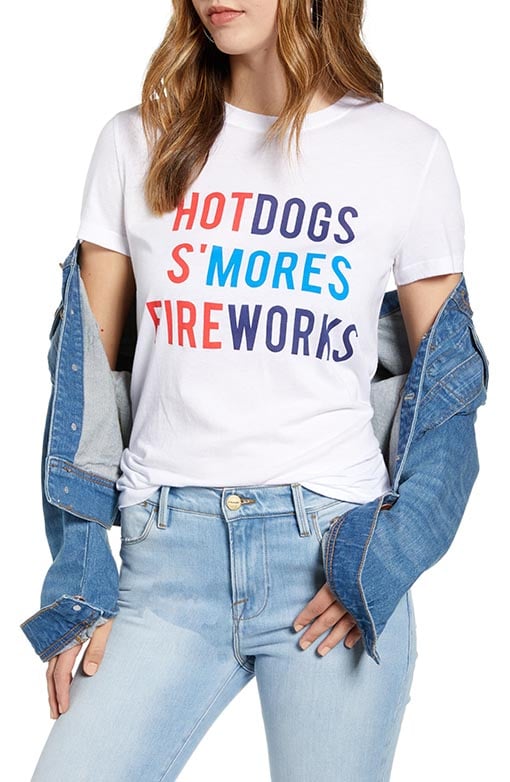 1901 Hot Dogs S'mores Fireworks Graphic Cotton Blend Tee White Multi 4th of July shirts women