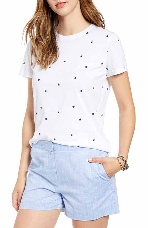 1901 Stars Cotton Blend Tee White Navy Star Blue fourth of july shirts women 