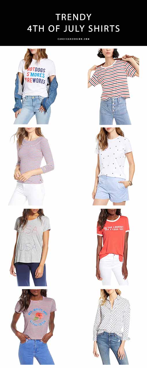 Style expert and fashion blogger, Candie Anderson has the scoop on 20 must have 4th of July shirts for women of all ages! They'll be perfect for an Independence Day parade, barbecue, fireworks and more.