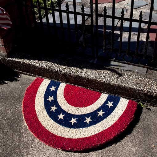 August Grove Gassin Americana Door Mat 4th of july doormats red white blue bunting