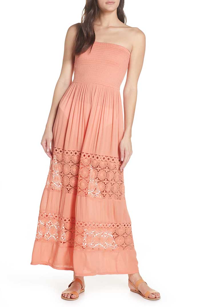 CHELSEA28 Farrah Smocked Cover-Up Maxi Dress Coral Orange maxi dresses summer 2019