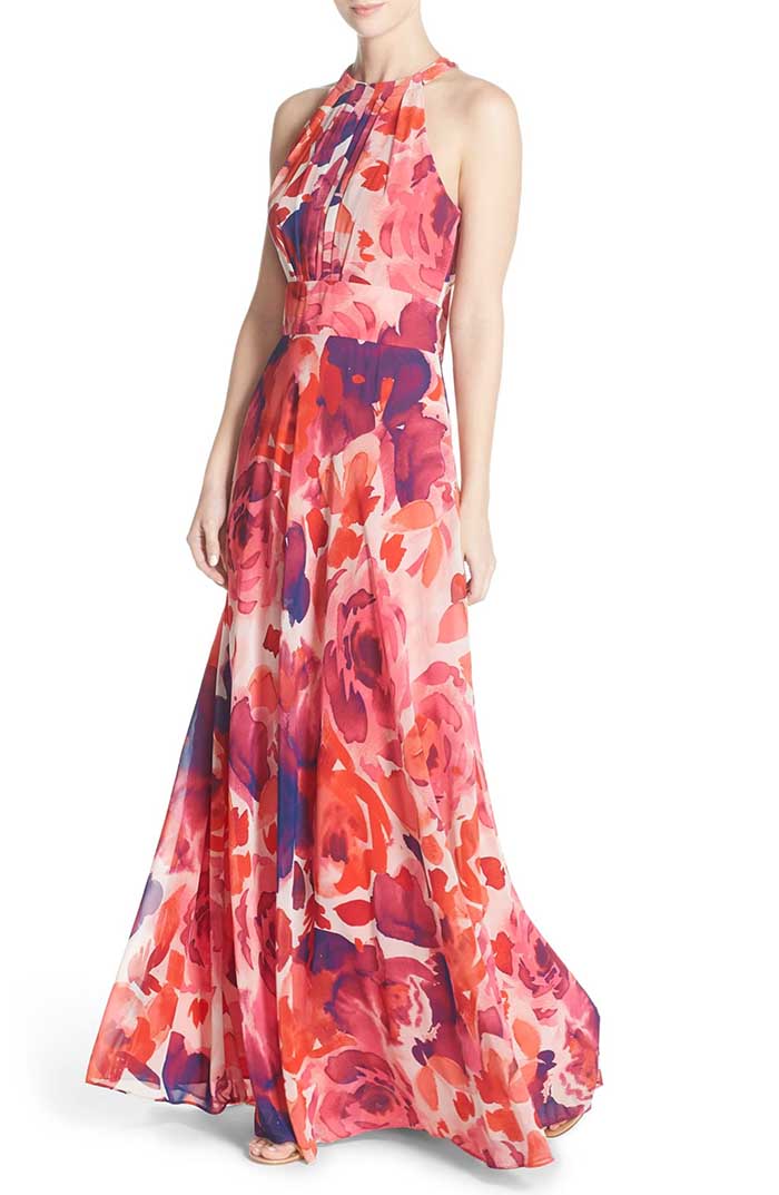 ELIZA J Floral Print Halter Maxi Dress Pink Coral Purple maxi dresses summer 2019