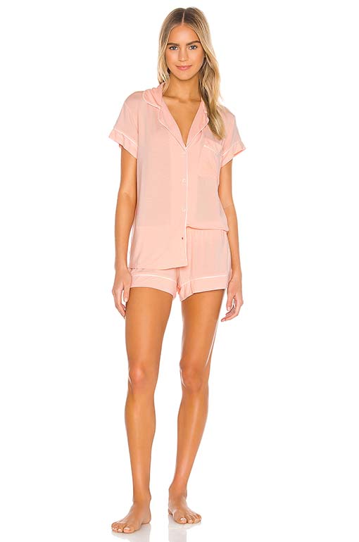 Eberjey Gisele Short PJ Set Melocoton Ivory pink contrast piping